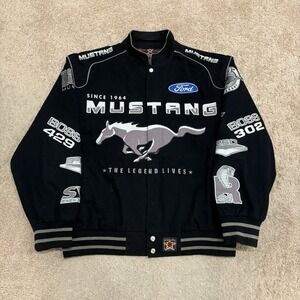 JH Design Ford Mustang Racing Jacket Men's XL Black Cotton SVTCobra Boss302